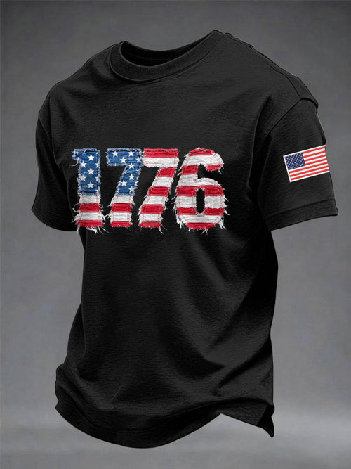 Men's Independence Day 1776 USA Flag Print Casual Tee