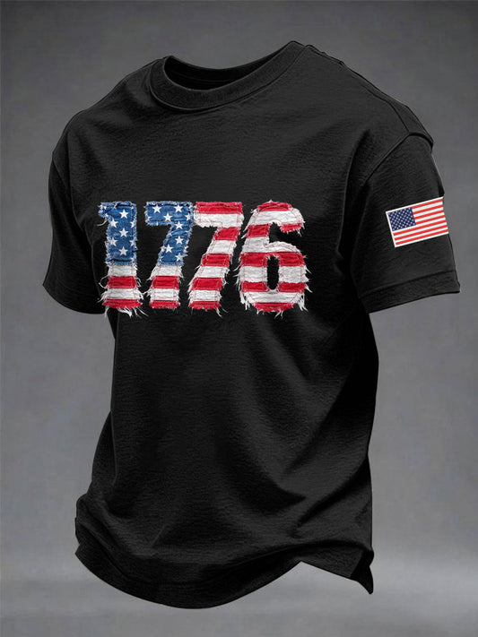 Men's Independence Day 1776 USA Flag Print Casual Tee