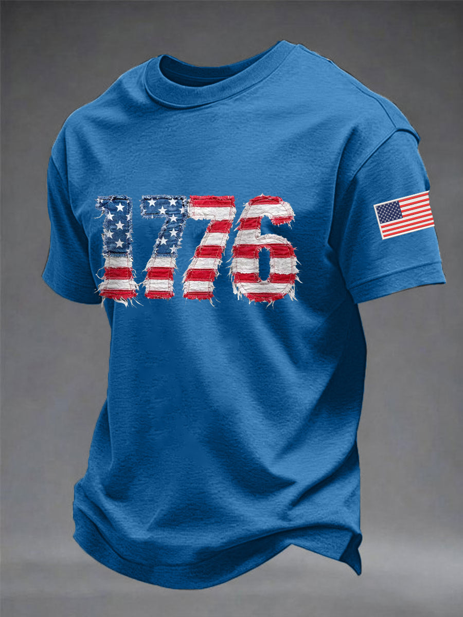 Men's Independence Day 1776 USA Flag Print Casual Tee