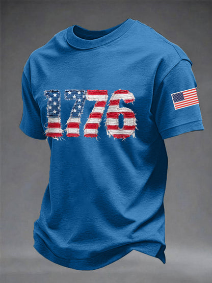 Men's Independence Day 1776 USA Flag Print Casual Tee