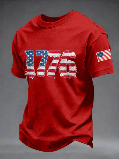 Men's Independence Day 1776 USA Flag Print Casual Tee