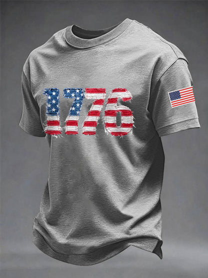 Men's Independence Day 1776 USA Flag Print Casual Tee