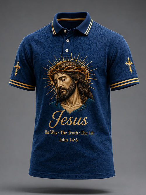 Men's Christian Jesus The Way The Truth The Life Print Casual Polo