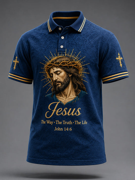 Men's Christian Jesus The Way The Truth The Life Print Casual Polo