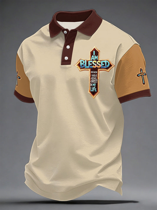 Men's Christian Cross Print Casual Polo