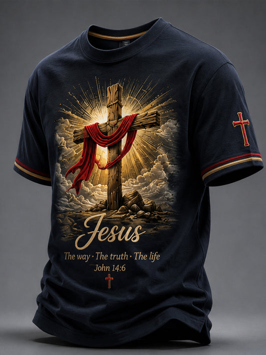 Men's Christian Jesus The Way The Truth The Life Print Casual Tee
