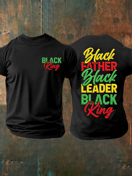 Men's “Black Father Black Leader Black King” Father's Day Fun Casual T-shirt