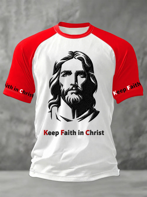 Men's Keep Faith In Christ Print Casual Tee
