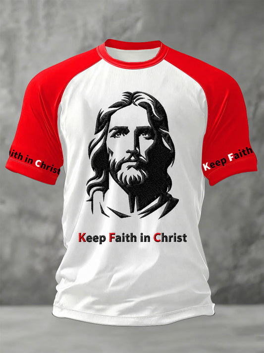 Men's Keep Faith In Christ Print Casual Tee