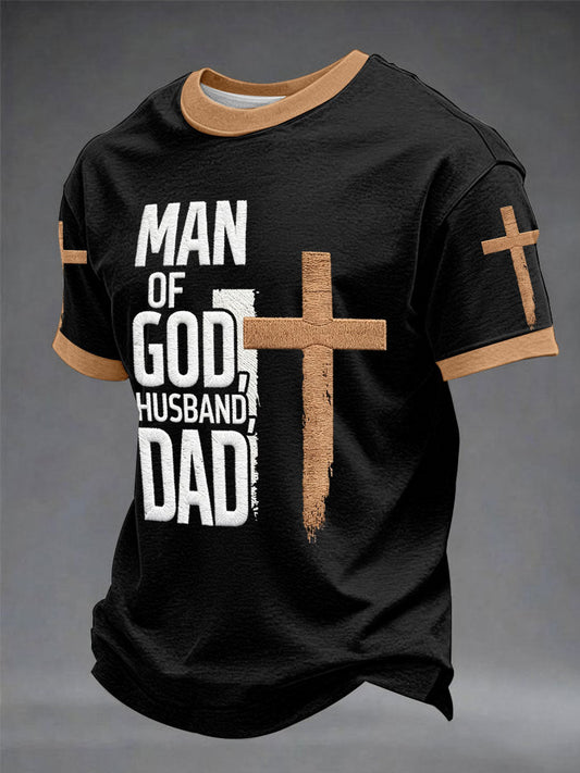 Men's “Man Of God, Husband, Dad” Father's Day Fun Casual T-shirt