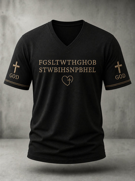 Men's Christian Bible Verse  For God So Loved The World Short Sleeve V-neck T-shirt