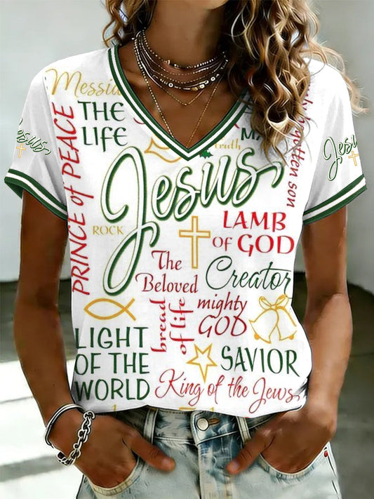 Women's Faith Printed V-neck T-shirt