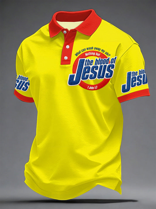Men'sThe Blood Of Jesus Print Casual Polo