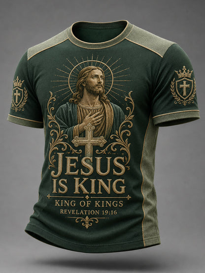 Men's Jesus Is King Of Kings Print Casual Tee