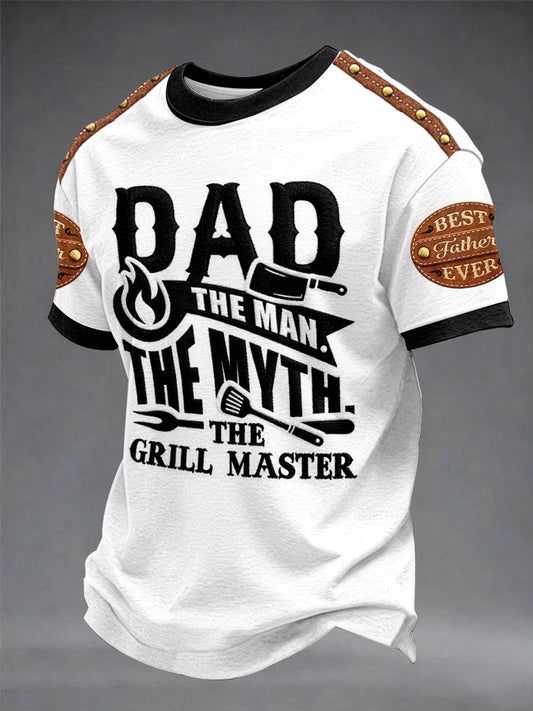 Men's“ Dad ,The Man ,The Myth ,The Grill Master ”Father's Day Fun Casual Printed T-shirt