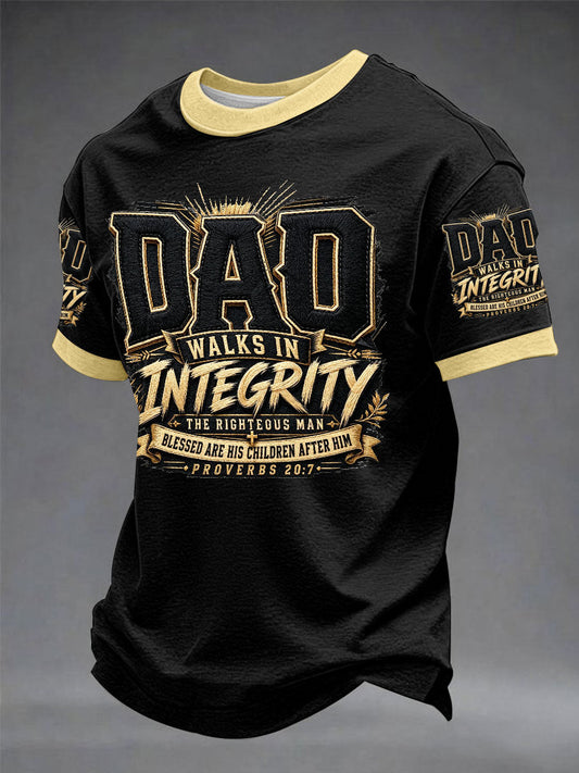Men's“Dad Walk In Integrity”Father's Day Fun Casual Printed T-shirt