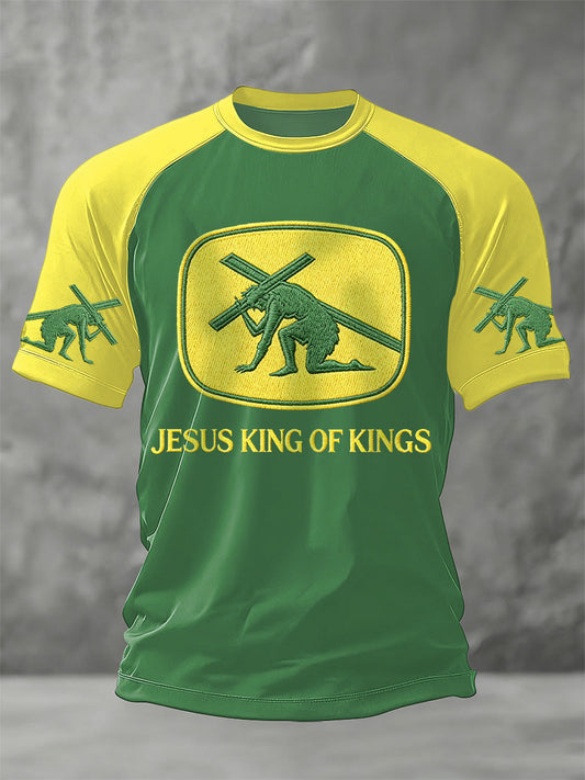 Men's Funny Christian God Jesus King Of Kings Print Casual Tee