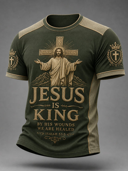 Men's Jesus Is King Print Casual Tee