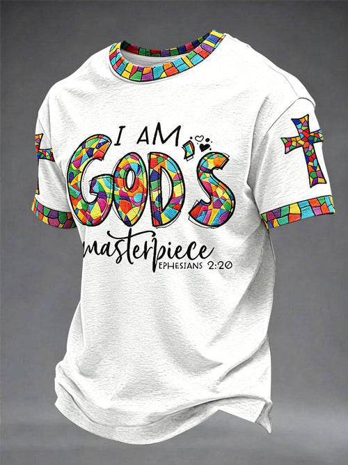 Men's I'm God's Masterpiece Faith Fun Print Casual Unisex T-shirt