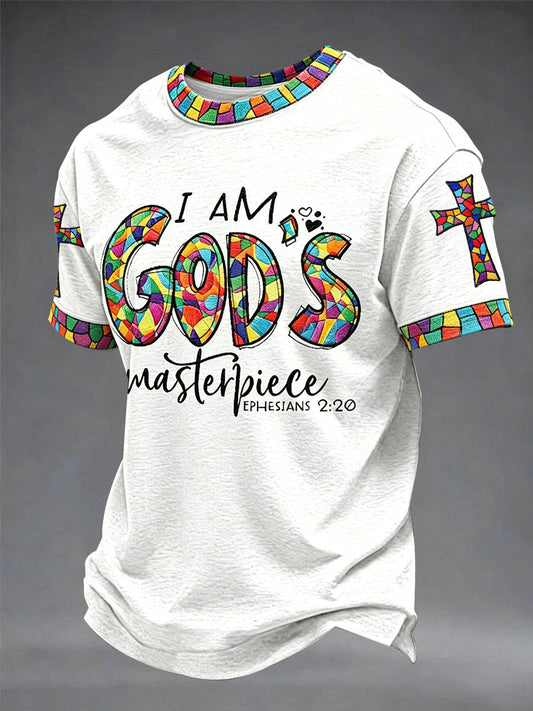 Men's I'm God's Masterpiece Faith Fun Print Casual Unisex T-shirt