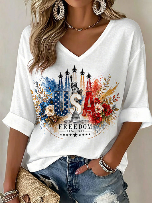 Women's USA 1776-2026 Printed Casual T-Shirt