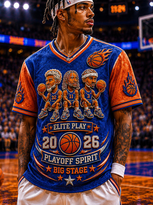 Men's Classic Basketball Fan Graphic Short Sleeve V-neck T-shirt