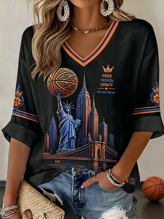 Women's Classic Basketball Fan Graphic Waffle T-shirt