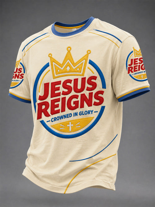 Men's Jesus Reigns Crowned In Glory Print Casual Tee
