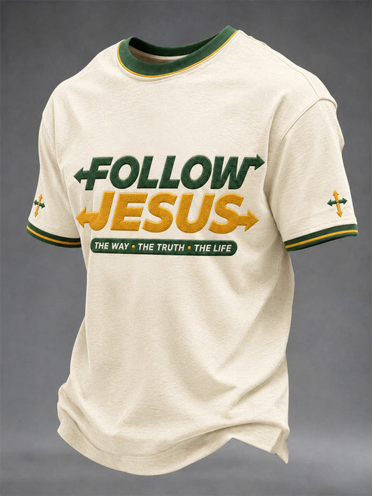 Men's Follow Jesus The Way The Truth The Life Print Casual Tee