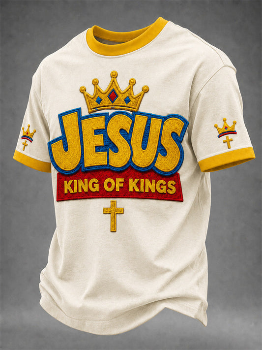 Men's Jesus King Of Kings Print Casual Tee