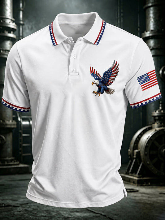 Men's Independence Day Bald Eagle Print Casual Patriotic Polo