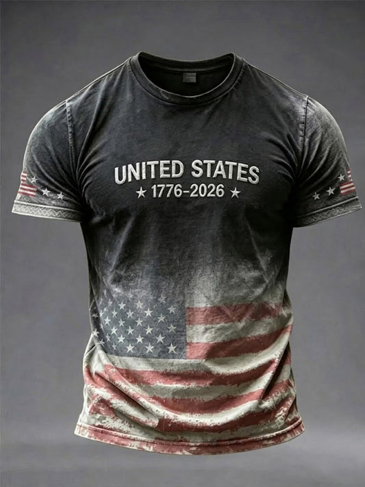 Men's Vintage Independence Day Faith Flag Art Short Sleeve T-shirt