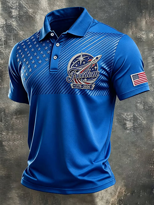 Men's Independence Day Freedom Print Casual Patriotic Polo