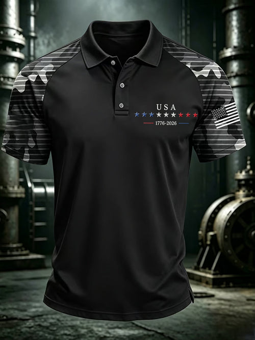 Men's Independence Day USA Flag Print Casual Patriotic Polo