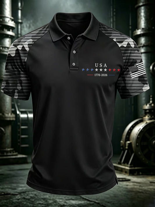 Men's Independence Day USA Flag Print Casual Patriotic Polo
