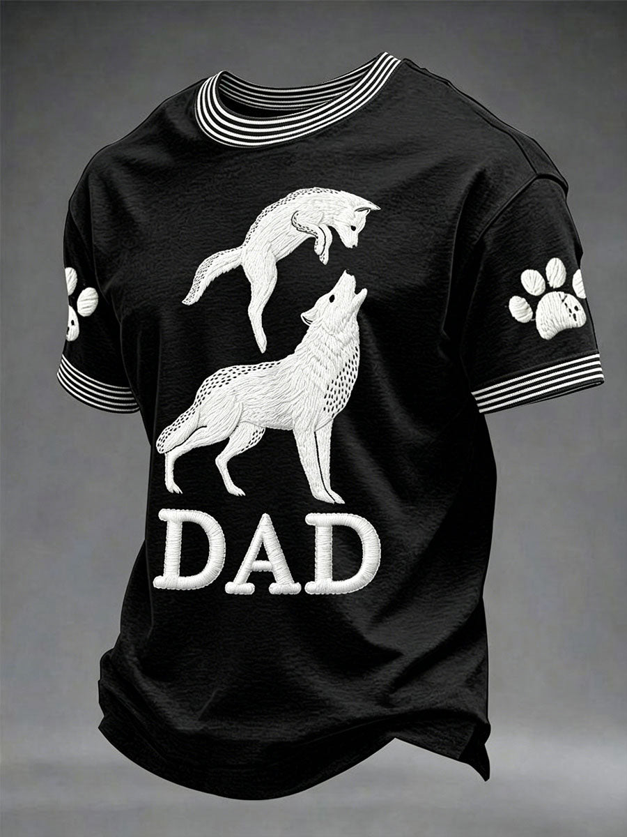 Men's Father's Day Fun Wolf father and wolf cubs Print Casual T-shirt