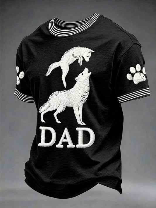 Men's Father's Day Fun Wolf father and wolf cubs Print Casual T-shirt