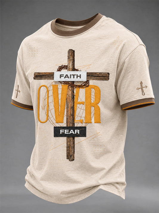 Men's Christian Faith Over Fear Print Casual Tee