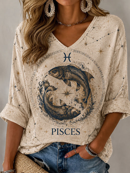 Women's Pisces Horoscope-Themed Retro-Style Casual T-Shirt