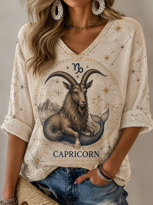 Women's Capricorn Horoscope-Themed Retro-Style Casual T-Shirt