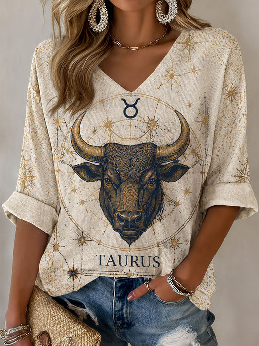Women's Taurus Horoscope-Themed Retro-Style Casual T-Shirt