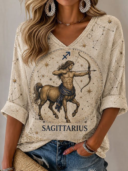 Women's Sagittarius Horoscope-Themed Retro-Style Casual T-Shirt