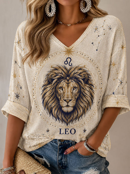 Women's Leo Horoscope-Themed Retro-Style Casual T-Shirt