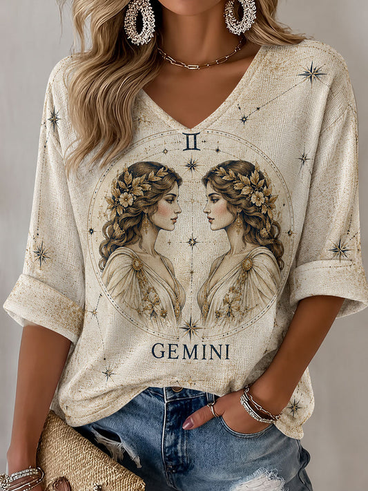 Women's Gemini Horoscope-Themed Retro-Style Casual T-Shirt