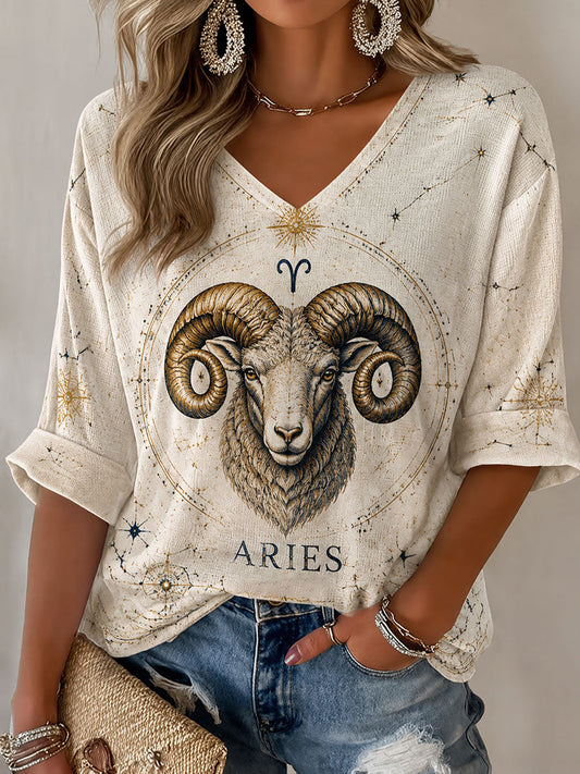 Women's Aries Horoscope-Themed Retro-Style Casual T-Shirt