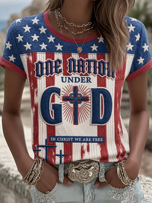 Women's Christian One Nation Under God Cross Short Sleeve T-shirt
