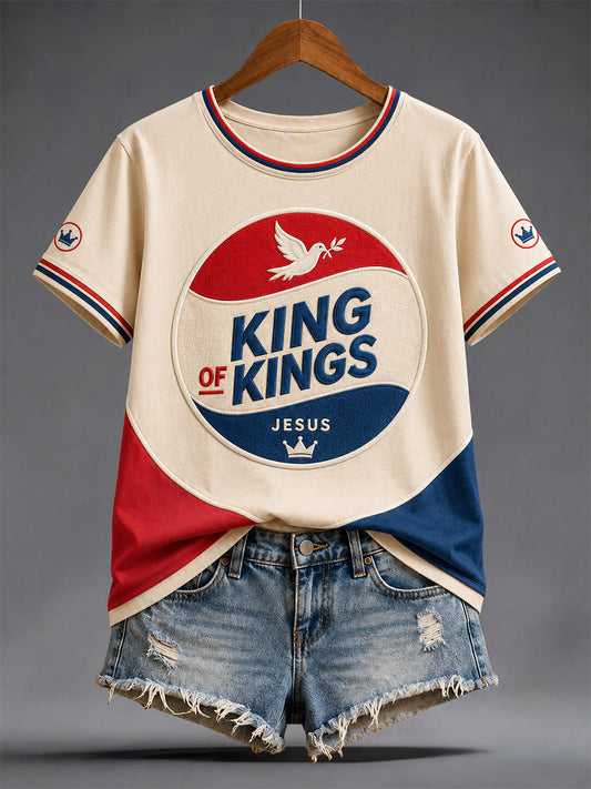 Women's  Funny Christian Jesus King Of Kings Print Casual Tee