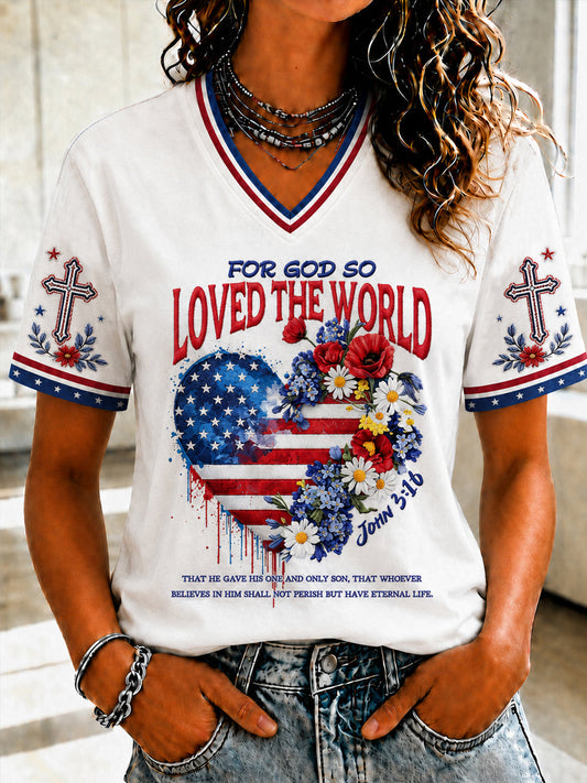 Women's Christian For God So Loved The World Cross Short Sleeve T-shirt