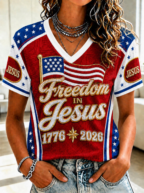 Women's Christian Freedom In Jesus Short Sleeve T-shirt