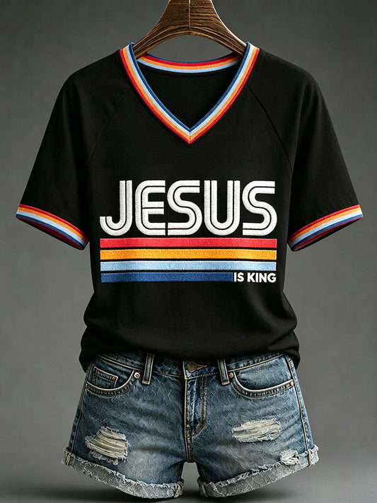 Women's 'jesus is king' Christian V-neck T-shirts